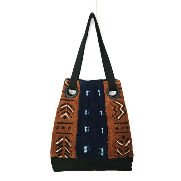 Women's Brown Woven Canvas Tribal Ethnic Pattern Tote - Picture 1 of 6